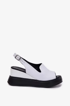 Artiker Sandały Na Koturnie*Skórzane Damskie Sandały Na Koturnie 52C0483 Białe