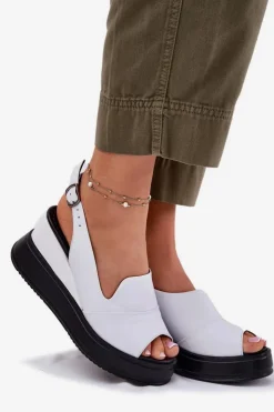 Artiker Sandały Na Koturnie*Skórzane Damskie Sandały Na Koturnie 52C0483 Białe