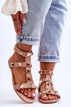 Damskie Boto Skórzane Damskie Sandały Z Dużymi Ćwiekami Nude Mishigan