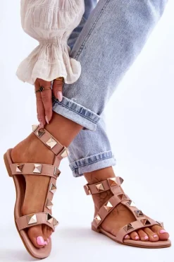 Damskie Boto Skórzane Damskie Sandały Z Dużymi Ćwiekami Nude Mishigan