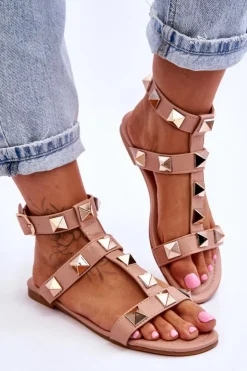 Damskie Boto Skórzane Damskie Sandały Z Dużymi Ćwiekami Nude Mishigan