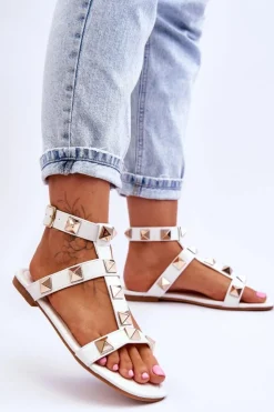 Damskie Boto Skórzane Damskie Sandały Z Dużymi Ćwiekami Białe Mishigan