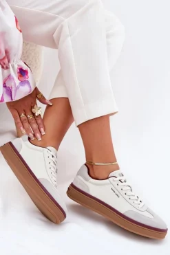 Damskie Daniel Lopez Just Dare Skórzane Damskie Sneakersy SS2D4008 Biało-Szare