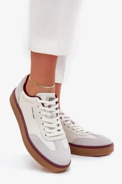 Damskie Daniel Lopez Just Dare Skórzane Damskie Sneakersy SS2D4008 Biało-Szare