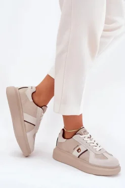 Damskie Daniel Lopez Just Dare Skórzane Damskie Sneakersy Na Platformie SS2D4003 Beżowe