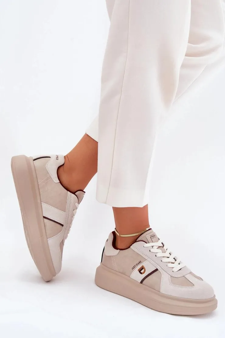 Damskie Daniel Lopez Just Dare Skórzane Damskie Sneakersy Na Platformie SS2D4003 Beżowe