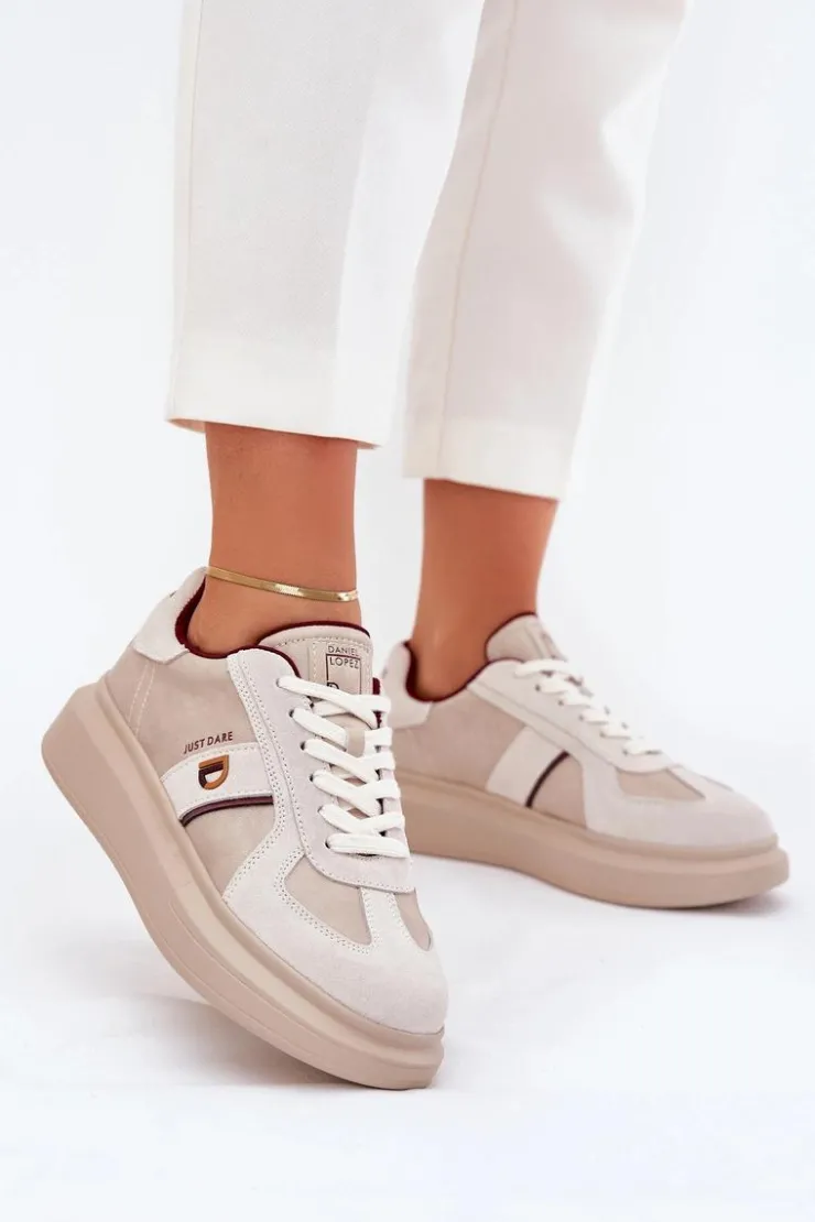 Damskie Daniel Lopez Just Dare Skórzane Damskie Sneakersy Na Platformie SS2D4003 Beżowe