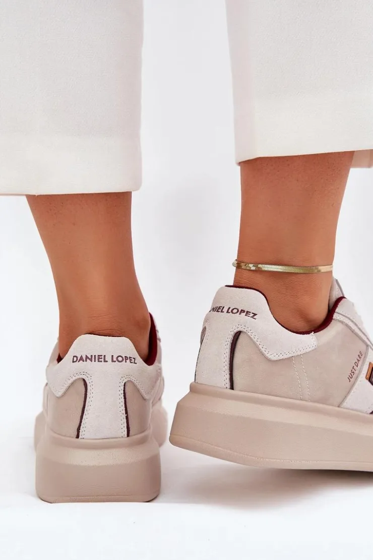 Damskie Daniel Lopez Just Dare Skórzane Damskie Sneakersy Na Platformie SS2D4003 Beżowe