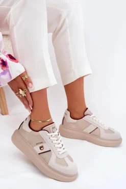 Damskie Daniel Lopez Just Dare Skórzane Damskie Sneakersy Na Platformie SS2D4003 Beżowe