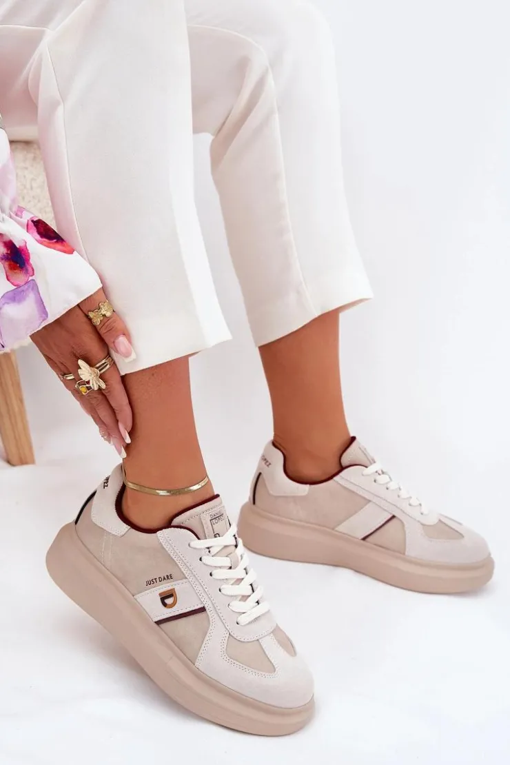 Damskie Daniel Lopez Just Dare Skórzane Damskie Sneakersy Na Platformie SS2D4003 Beżowe
