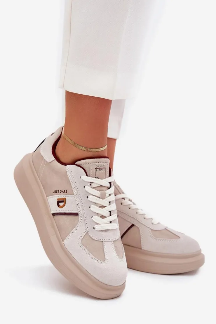 Damskie Daniel Lopez Just Dare Skórzane Damskie Sneakersy Na Platformie SS2D4003 Beżowe