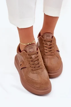 Best Daniel Lopez Just Dare Skórzane Damskie Sneakersy Na Platformie SS2D4005 Brązowe Brązowy