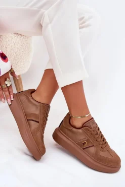 Best Daniel Lopez Just Dare Skórzane Damskie Sneakersy Na Platformie SS2D4005 Brązowe Brązowy