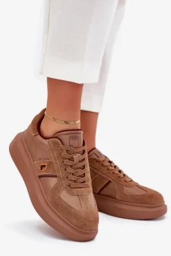Best Daniel Lopez Just Dare Skórzane Damskie Sneakersy Na Platformie SS2D4005 Brązowe Brązowy