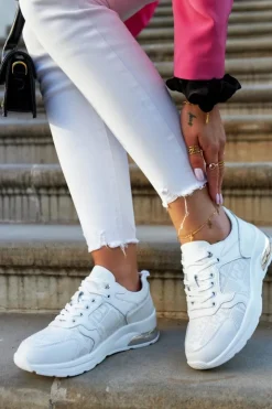 Best Damskie buty S.Barski Skórzane Damskie Sneakersy Na Koturnie Białe Phiness