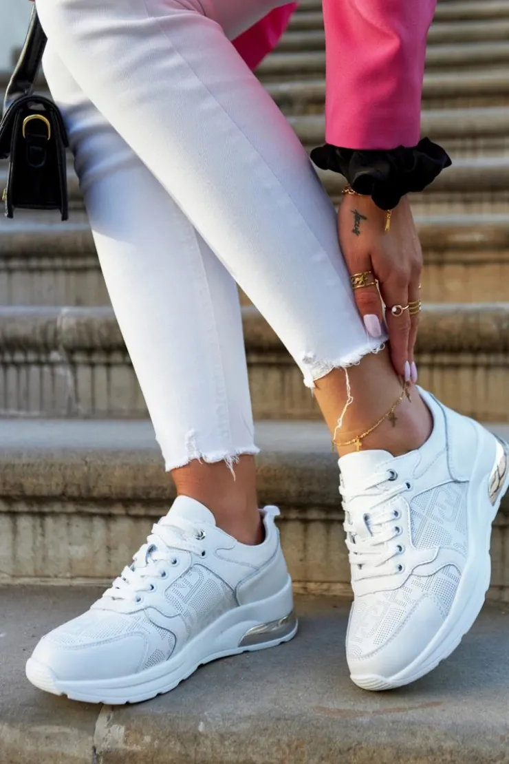 Best Damskie buty S.Barski Skórzane Damskie Sneakersy Na Koturnie Białe Phiness