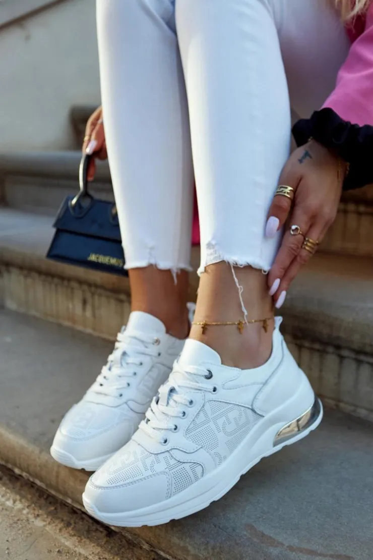 Best Damskie buty S.Barski Skórzane Damskie Sneakersy Na Koturnie Białe Phiness