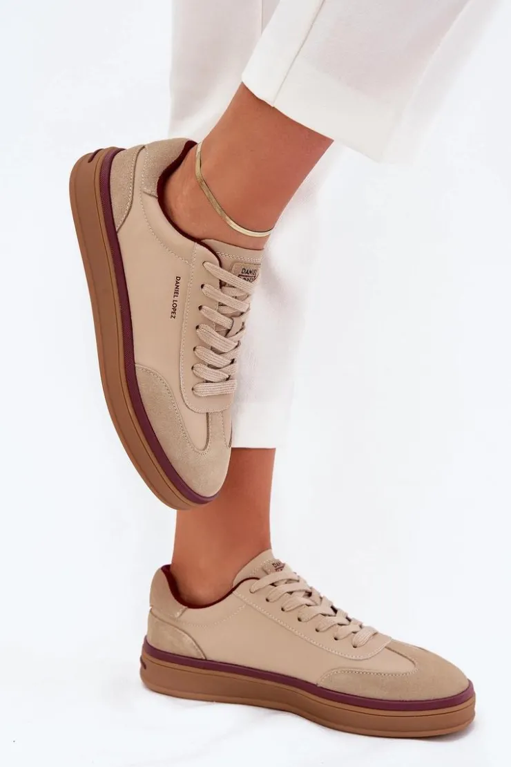 Damskie Daniel Lopez Just Dare Skórzane Damskie Sneakersy SS2D4007 Beżowe