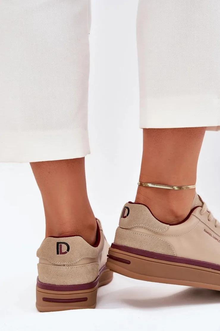Damskie Daniel Lopez Just Dare Skórzane Damskie Sneakersy SS2D4007 Beżowe