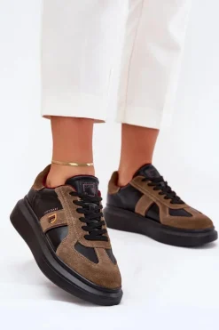 Damskie Daniel Lopez Just Dare Skórzane Damskie Sneakersy Na Platformie SS2D4001 Czarne