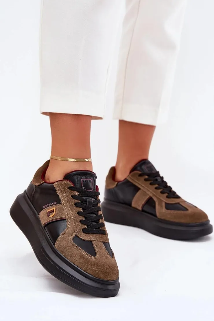 Damskie Daniel Lopez Just Dare Skórzane Damskie Sneakersy Na Platformie SS2D4001 Czarne