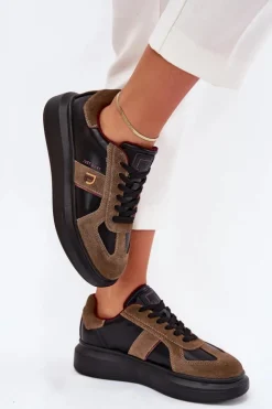 Damskie Daniel Lopez Just Dare Skórzane Damskie Sneakersy Na Platformie SS2D4001 Czarne