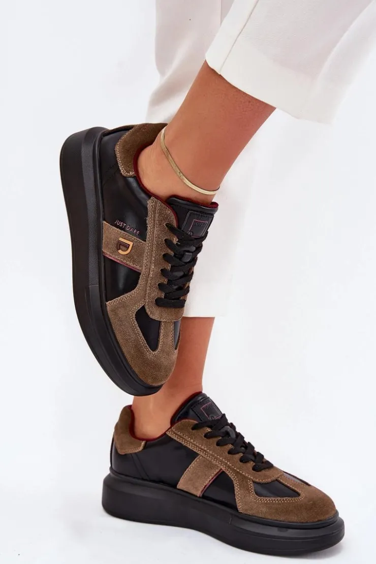 Damskie Daniel Lopez Just Dare Skórzane Damskie Sneakersy Na Platformie SS2D4001 Czarne