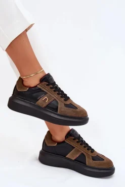 Damskie Daniel Lopez Just Dare Skórzane Damskie Sneakersy Na Platformie SS2D4001 Czarne