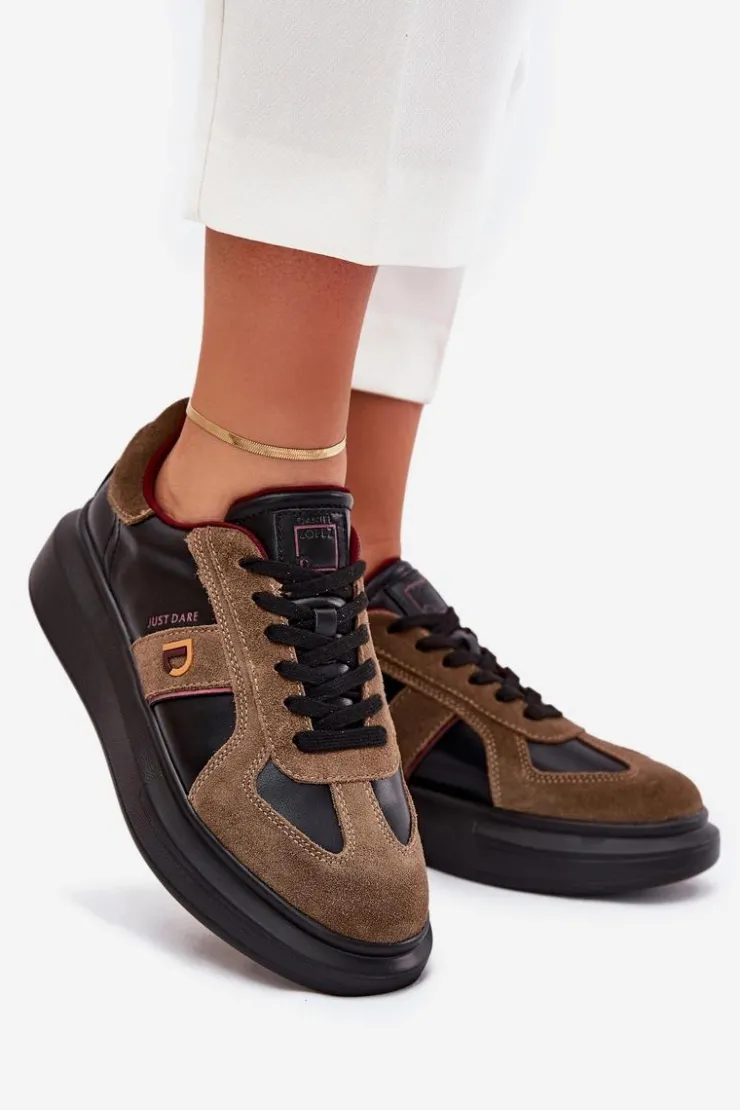 Damskie Daniel Lopez Just Dare Skórzane Damskie Sneakersy Na Platformie SS2D4001 Czarne