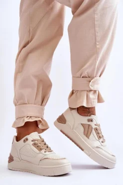 Boto Sneakersy Damskie*Skórzane Damskie Sportowe Buty Beżowe Nancey