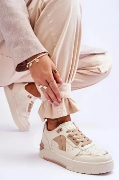 Boto Sneakersy Damskie*Skórzane Damskie Sportowe Buty Beżowe Nancey