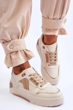 Boto Sneakersy Damskie*Skórzane Damskie Sportowe Buty Beżowe Nancey