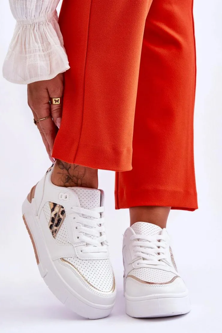 Boto Skórzane Damskie Sportowe Buty W Cętki Białe Nancey