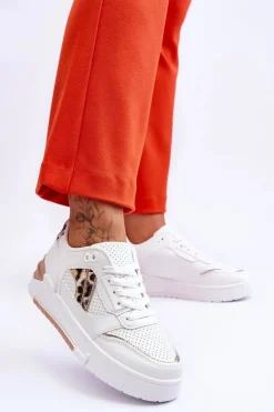 Boto Skórzane Damskie Sportowe Buty W Cętki Białe Nancey