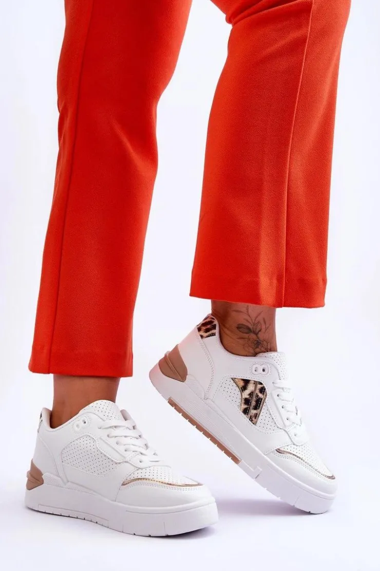 Boto Skórzane Damskie Sportowe Buty W Cętki Białe Nancey