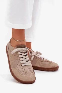 Damskie Zazoo Skórzane Damskie Trampki Barefoot N1277S2 Beżowe