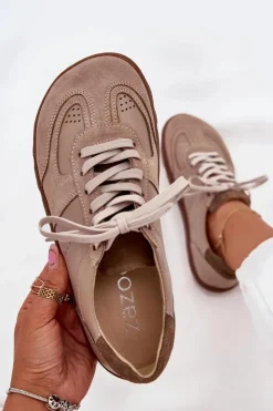 Damskie Zazoo Skórzane Damskie Trampki Barefoot N1277S2 Beżowe