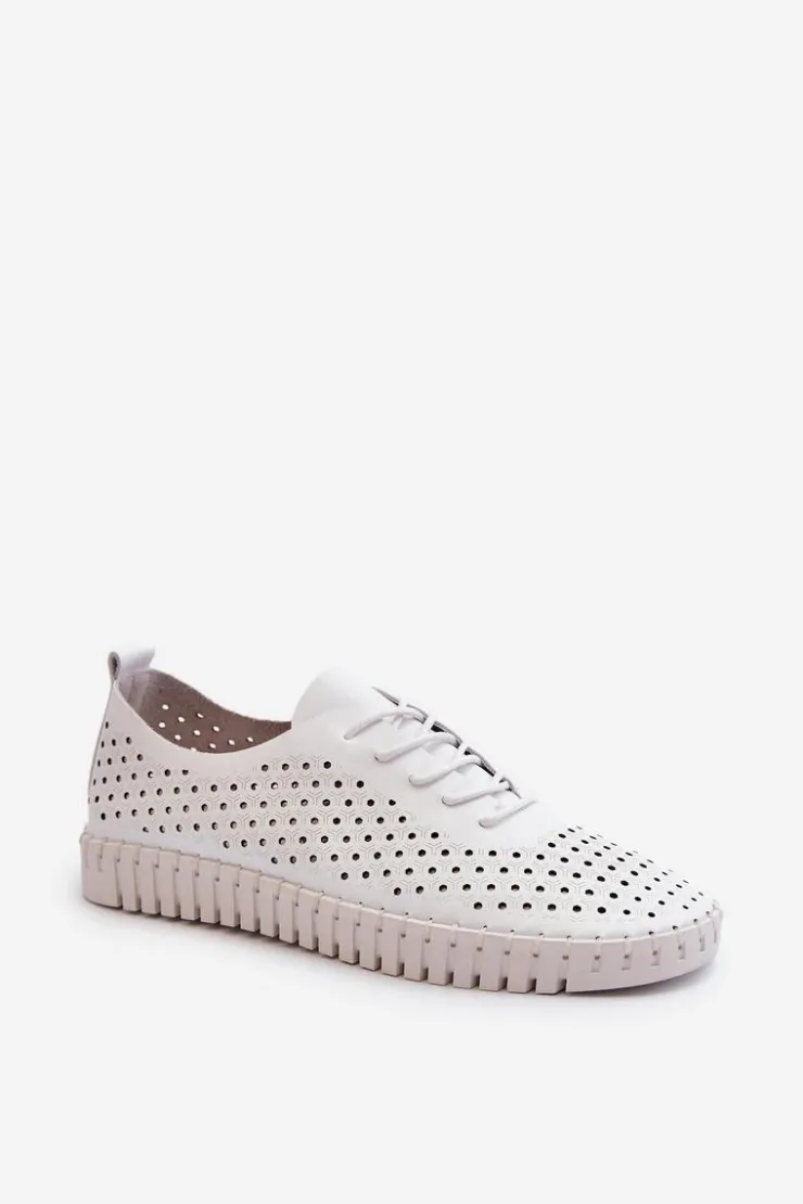 Clearance Boto Skórzane Damskie Trampki Z Ażurowym Wzorem Białe Ilvima