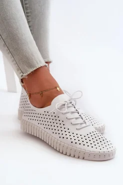 Clearance Boto Skórzane Damskie Trampki Z Ażurowym Wzorem Białe Ilvima