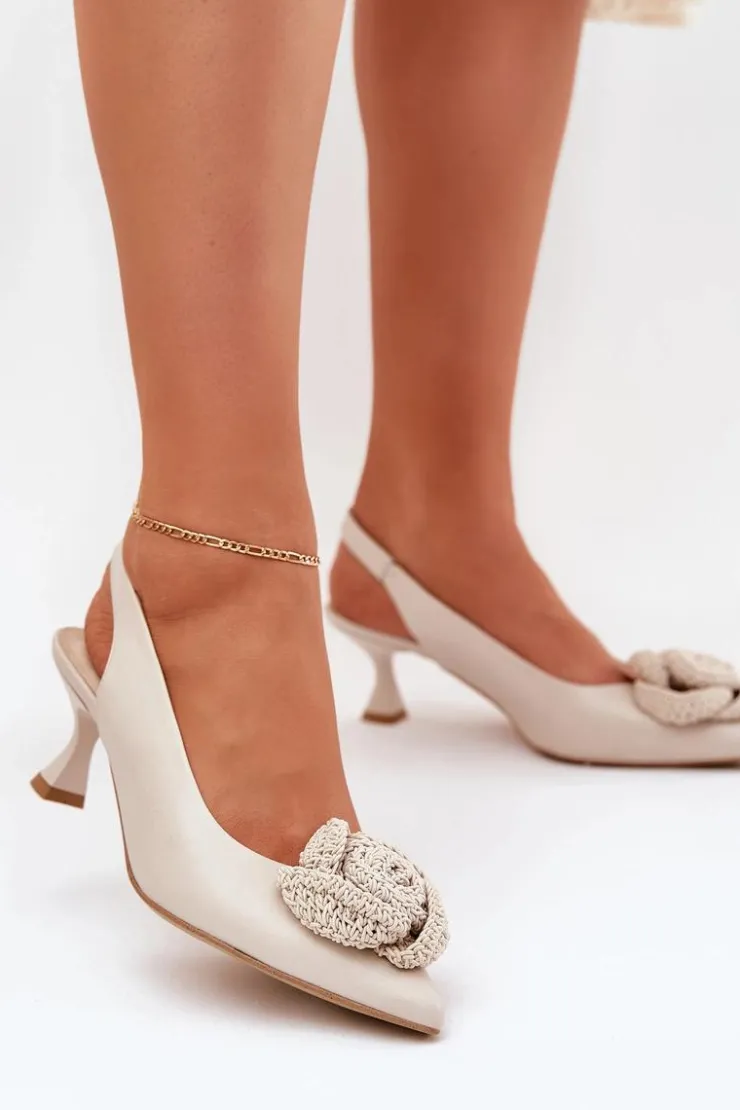 Best CheBello Skórzane Eleganckie Czółenka Na Szpilce 4666 Beżowe Beżowy