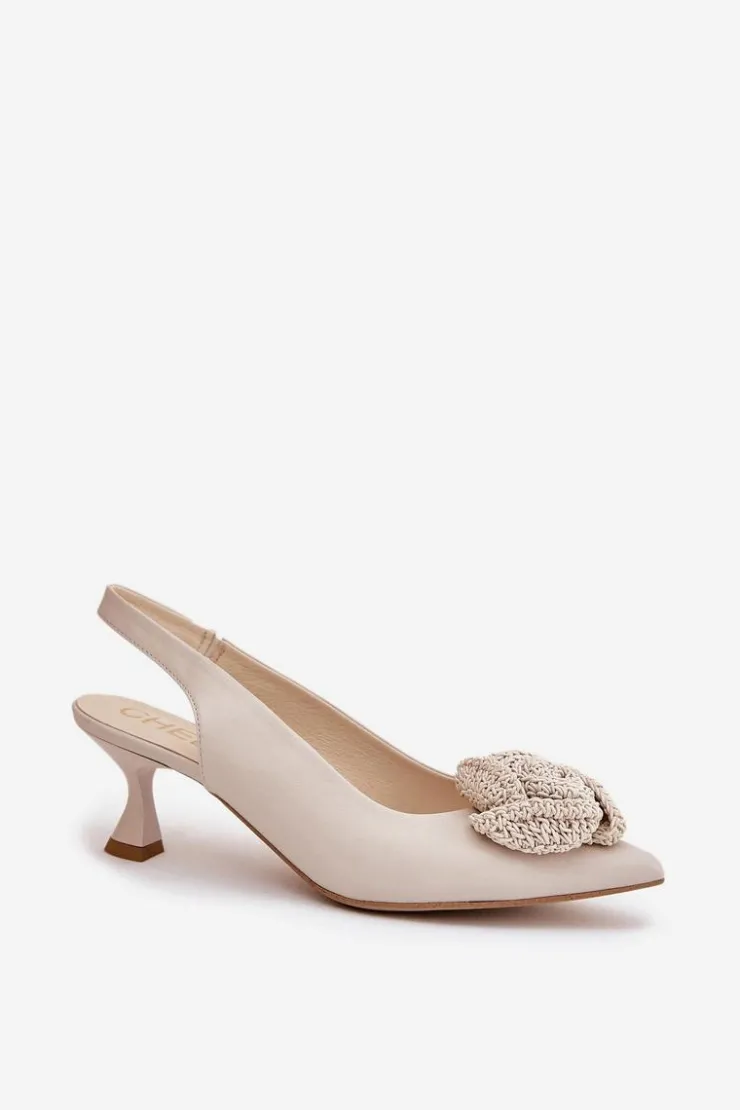 Best CheBello Skórzane Eleganckie Czółenka Na Szpilce 4666 Beżowe Beżowy