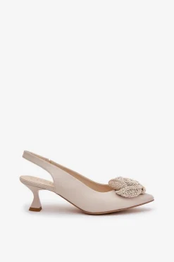 Best CheBello Skórzane Eleganckie Czółenka Na Szpilce 4666 Beżowe Beżowy