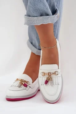 Damskie buty S.Barski Skórzane Eleganckie Mokasyny Na Płaskim Obcasie S.Barski LR51-768 Białe Biały