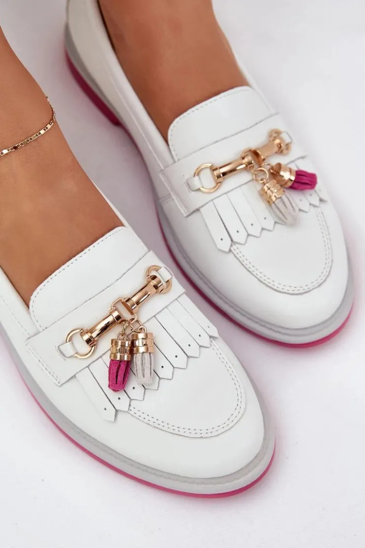 Damskie buty S.Barski Skórzane Eleganckie Mokasyny Na Płaskim Obcasie S.Barski LR51-768 Białe Biały