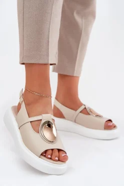 Outlet Damskie buty S.Barski Skórzane Eleganckie Sandały Damskie S.Barski GR51-603 Beżowe