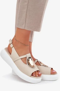 Outlet Damskie buty S.Barski Skórzane Eleganckie Sandały Damskie S.Barski GR51-603 Beżowe