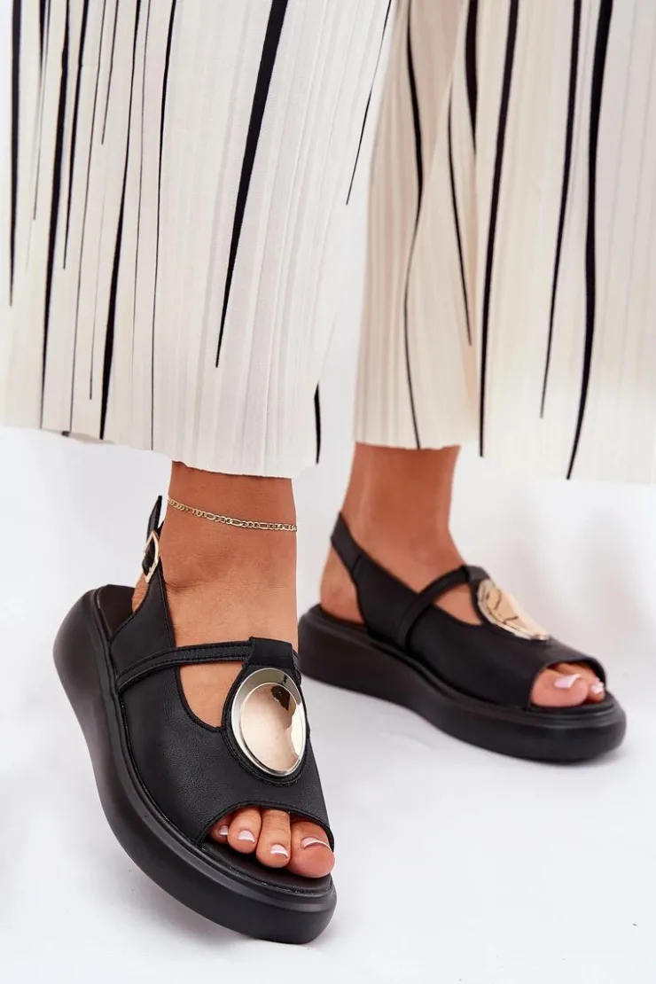 Damskie Damskie buty S.Barski Skórzane Eleganckie Sandały Damskie S.Barski GR51-603 Czarne