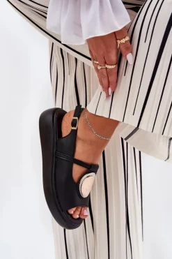 Damskie Damskie buty S.Barski Skórzane Eleganckie Sandały Damskie S.Barski GR51-603 Czarne