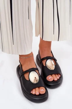 Damskie Damskie buty S.Barski Skórzane Eleganckie Sandały Damskie S.Barski GR51-603 Czarne