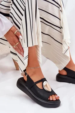 Damskie Damskie buty S.Barski Skórzane Eleganckie Sandały Damskie S.Barski GR51-603 Czarne